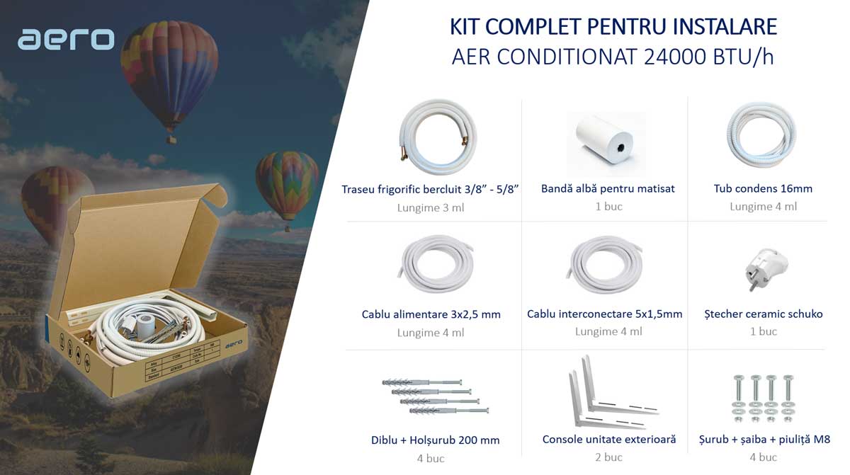 Kit complet traseu frigorific si montaj 24000 BTU