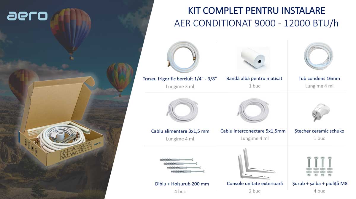 Kit complet traseu frigorific si montaj 9000 - 12000 BTU